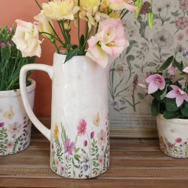 Chic Antique Kaffe- & Tekander>Avignon Kanna med blomstermotiv H25,5/Ø20,5 cm creme