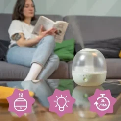 Badabulle Bubble Luftfugter - Sikrer et godt fugtighedsniveau - Integreret natlys - 360° Dyse - Op til 16 timers batterilevetid (2L) New