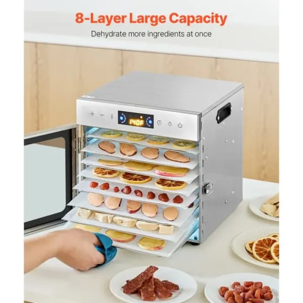 Dehydratorer>8-bakke Mad Dehydrator, Rustfrit Stål 400W, Jerky og Frugt Tørringsmaskine