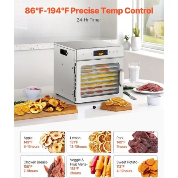 Dehydratorer>8-bakke Mad Dehydrator, Rustfrit Stål 400W, Jerky og Frugt Tørringsmaskine
