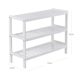Tøj- & Garderobeopbevaring>Bambus - sko rack - med 3 niveauer - hvid - 70 x 55 x 26 cm