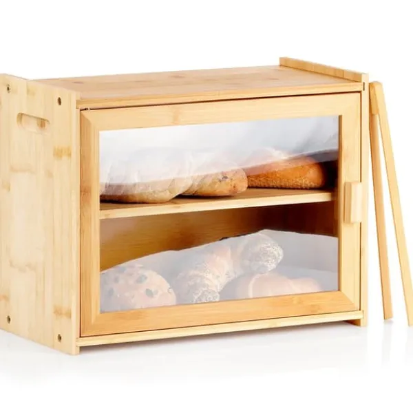 Brødkasser & Brødposer>Bambus brødkasse med tang, to-lags, 40x20x31 cm