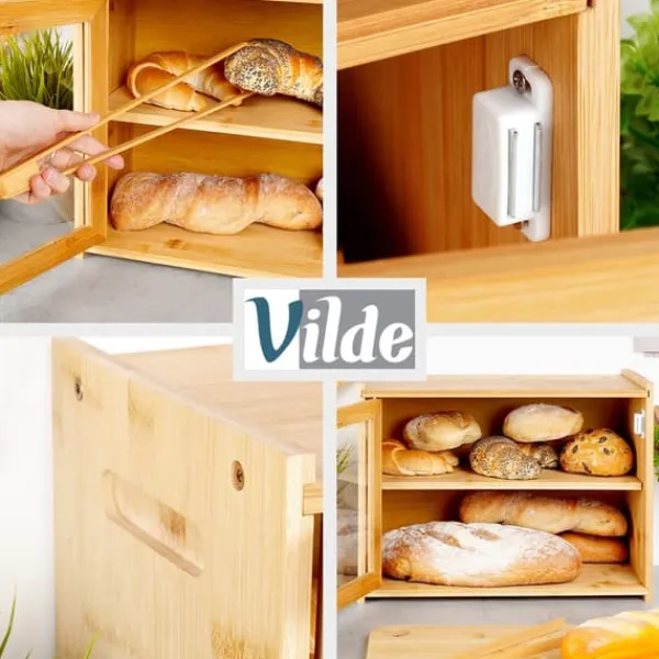 Brødkasser & Brødposer>Bambus brødkasse med tang, to-lags, 40x20x31 cm