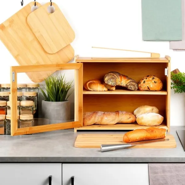Brødkasser & Brødposer>Bambus brødkasse med tang, to-lags, 40x20x31 cm