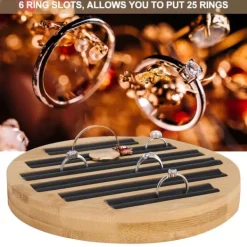 Bambus runde ringe holder bakke viser plade smykker organizer display til butik butik