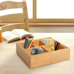 Bambus skuffeorganisator med udtrækkelige rum, natur, 24,6x17,6x7 cm