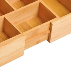 Bambus skuffeorganisator med udtrækkelige rum, natur, 24,6x17,6x7 cm
