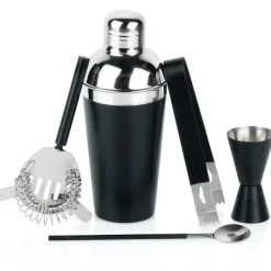 Barudstyrssæt>Barsæt med shaker, stål, sort, 5 dele.