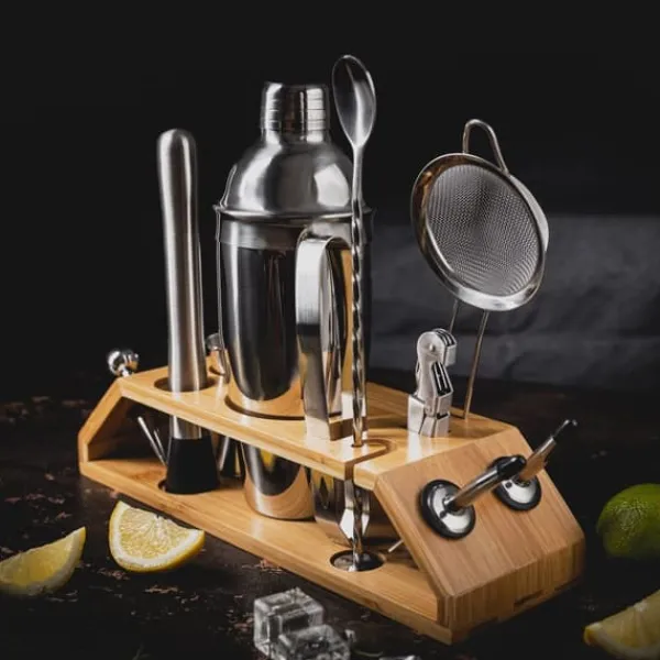Barudstyrssæt>Bartendersæt til cocktails, 13 dele, sølvshaker, KLAUSBERG KB-7654