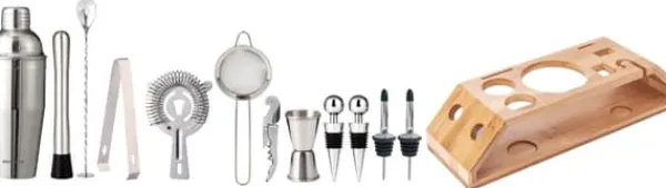 Barudstyrssæt>Bartendersæt til cocktails, 13 dele, sølvshaker, KLAUSBERG KB-7654