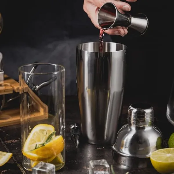 Barudstyrssæt>Bartendersæt til cocktails, 13 dele, sølvshaker, KLAUSBERG KB-7654