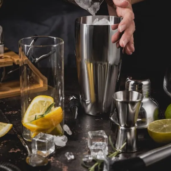 Barudstyrssæt>Bartendersæt til cocktails, 13 dele, sølvshaker, KLAUSBERG KB-7654