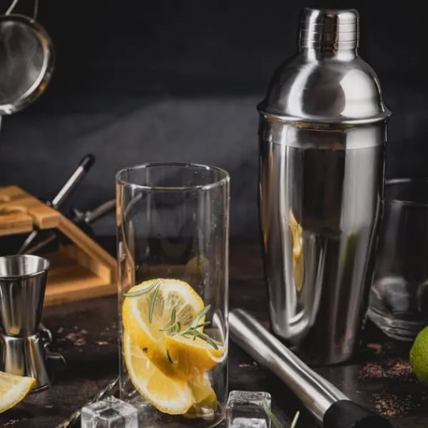 Barudstyrssæt>Bartendersæt til cocktails, 13 dele, sølvshaker, KLAUSBERG KB-7654