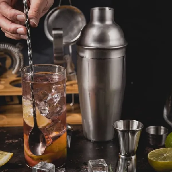 Barudstyrssæt>Bartendersæt til cocktails, 13 dele, sølvshaker, KLAUSBERG KB-7654