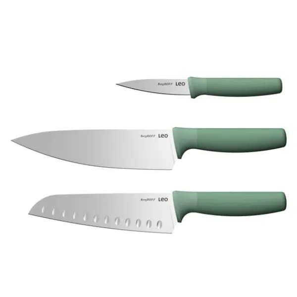 Køkkenknive>BergHOFF 3-delars knivset - Forest-serien med skalkniv, kockkniv och Santokukniv fr daglig anvndning