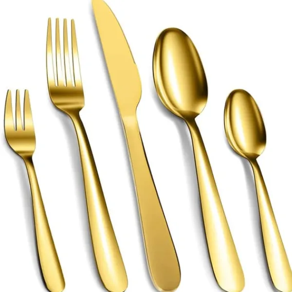 Bestik>Bestik Sæt, Rustfrit Stål, Service til 12,Guld
