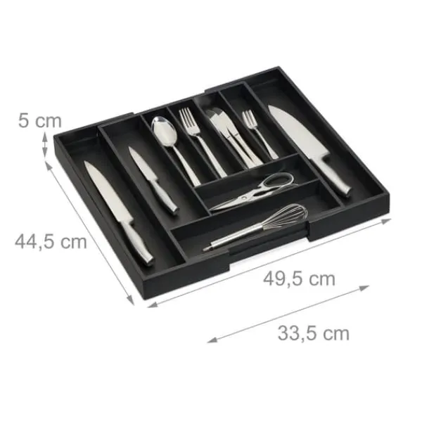 Opbevaringssystem Til Køkkenskuffer>Bestikbakke, Bambus, 5x33,5x44,5 cm, Sort
