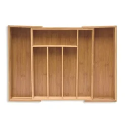 Opbevaringssystem Til Køkkenskuffer>Bestikbakke, Udtrækkelig Bambus, 6.5x38x35.5 cm, Natur