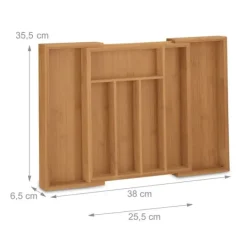 Opbevaringssystem Til Køkkenskuffer>Bestikbakke, Udtrækkelig Bambus, 6.5x38x35.5 cm, Natur