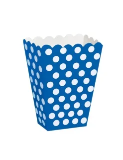 Skeer & Skovle>blå popcornæsker med hvide prikker