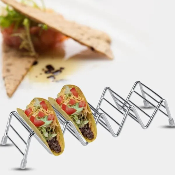 bølgeformet rustfrit stål mexicansk tacoholder display stativ skal rack 4-5 slots