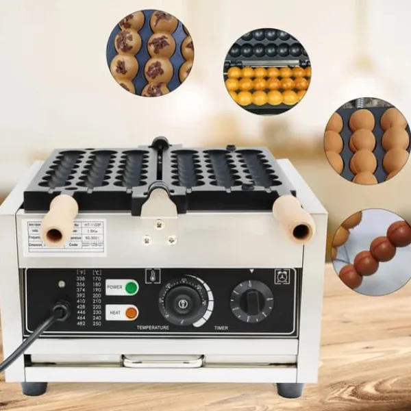 Boblevaffeljern, kugleformet, elektrisk 1500 W, non-stick belægning, til kommerciel brug Discount