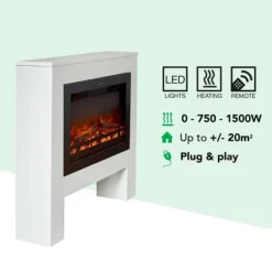 Bolea el-komfur - Hvid MDF brændeovnsramme - 1500 Watt varme - fjernbetjening Best