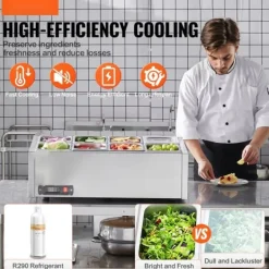 Madopvarmere>Bordplade Kølesalat Pizza Prep Station, 145 W, Rustfrit Stål, CE-godkendt, Effektiv Opbevaring