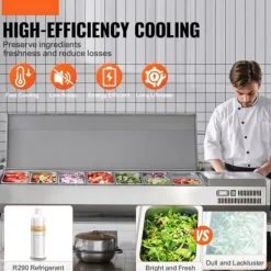 Madopvarmere>Bordplade Kølet Salat- og Pizzaforberedelsesstation 165 W Rustfrit Stål, CE-godkendt