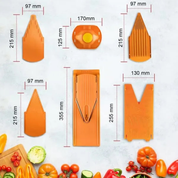 Borner Mandolin V3 Special | 7-delt sæt | 5 skæretykkelser | Velegnet som pommes frites udskærer | BPA fri og rustfri | orange Sale