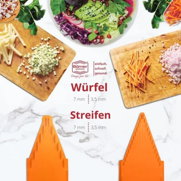 Borner Mandolin V3 Special | 7-delt sæt | 5 skæretykkelser | Velegnet som pommes frites udskærer | BPA fri og rustfri | orange Sale