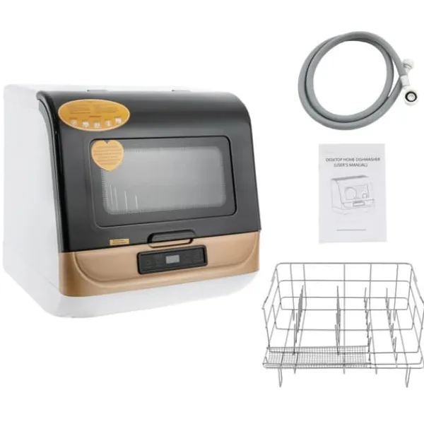 Opvaskemaskiner>Bærbar bordopvasker DWS-T05, mini, guld, 220 V 800 W, med vandslange
