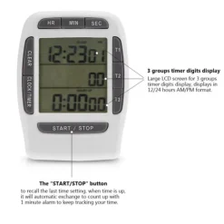 Bærbar Digital Multikanal 3 Kanaler LCD Timer Præcis Timing Nedtællingsur Hot
