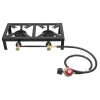 Portable Komfurer>Bærbar gasblus - Dobbeltbrænder - 2×8000 W - Trykregulator 0–10 PSI - Slange 1,2 m - Støbejern - Uden tænding - Sort