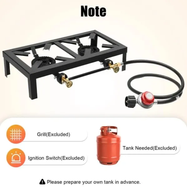 Portable Komfurer>Bærbar gasblus - Dobbeltbrænder - 2×8000 W - Trykregulator 0–10 PSI - Slange 1,2 m - Støbejern - Uden tænding - Sort