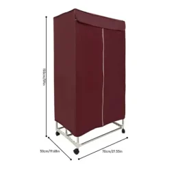 Bærbar tøj­tørrer - PTC tørreskab - Touchskærm - Effekt 1200–1500 W - IPX1 - Timer 0–240 min & 3 niveauer - Fire hjul - Med overtræk - Bordeaux