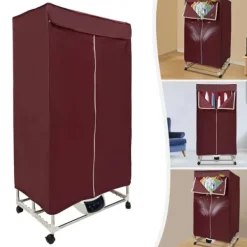 Bærbar tøj­tørrer - PTC tørreskab - Touchskærm - Effekt 1200–1500 W - IPX1 - Timer 0–240 min & 3 niveauer - Fire hjul - Med overtræk - Bordeaux