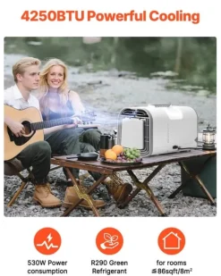 Bærbart klimaanlæg - Mobil aircondition - 4250 BTU Kølekapacitet - Temperatur 16–32 °C - 3 Hastigheder - 24-Timers Tidsur - AC/DC Kompatibel Discount