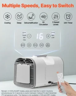 Bærbart klimaanlæg - Mobil aircondition - 4250 BTU Kølekapacitet - Temperatur 16–32 °C - 3 Hastigheder - 24-Timers Tidsur - AC/DC Kompatibel Discount