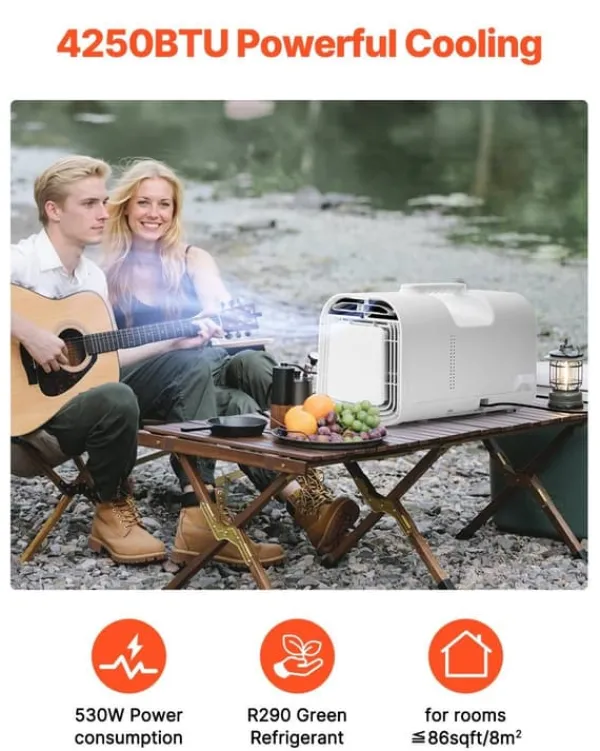 Bærbart klimaanlæg - Mobil aircondition - Køleeffekt 4250 BTU - 3 Hastigheder - Tidsur 24 timer - Fjernbetjening - Temperatur 16–32 °C - Hvid Discount