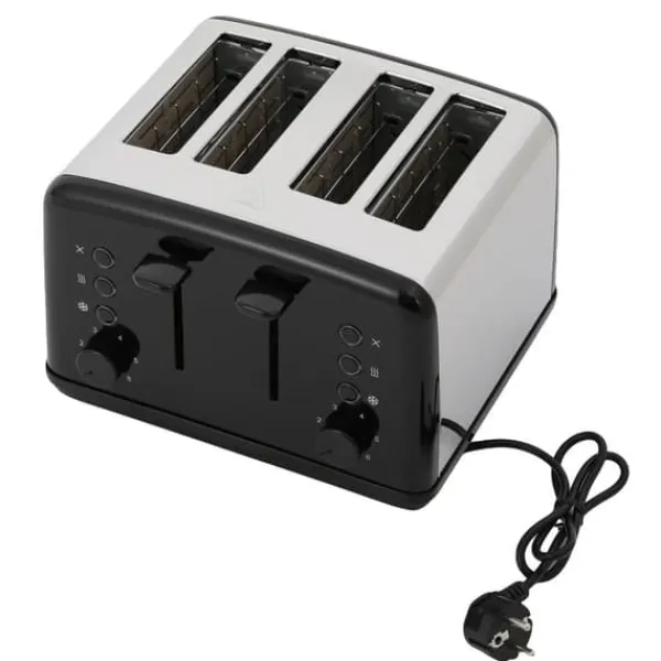 Brødristere, Raclettegrills Og Sandwichtoastere>Brødrister, 4 skiver kapacitet, justerbare ristningsindstillinger,sort