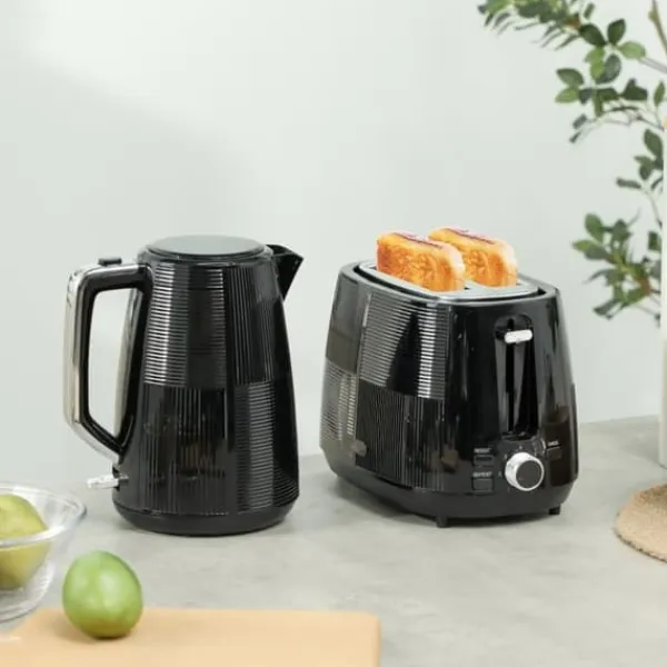 Brødristere, Raclettegrills Og Sandwichtoastere>Brødrister og kedelsæt, 1,7 l, multifunktion, rustfrit stål, sort