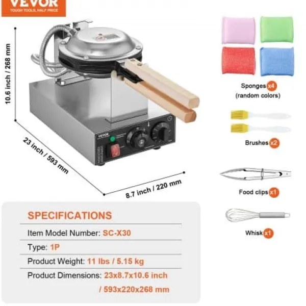 Vaffeljern>Bubble Waffle Maker, 593x220x268 mm, Sølv, Rustfrit Stål