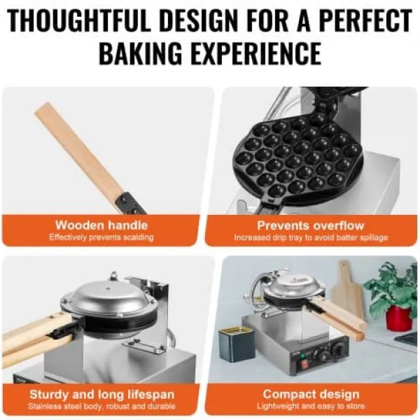 Vaffeljern>Bubble Waffle Maker, 593x220x268 mm, Sølv, Rustfrit Stål