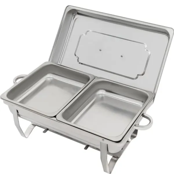 Buffet Chafing Dish Sæt, Varmefad med spritbrænder, 4-delt sæt inkl. tang og skeer New
