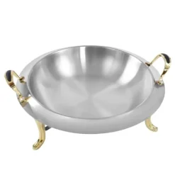 Buffetvarmer - Rund chafing dish - 3 L - Rustfrit stål med glaslåg - Bærehåndtag - Justerbar flamme - Ø 28 cm indsats, Ø 38 cm, H 23 cm - Lysegrå Discount