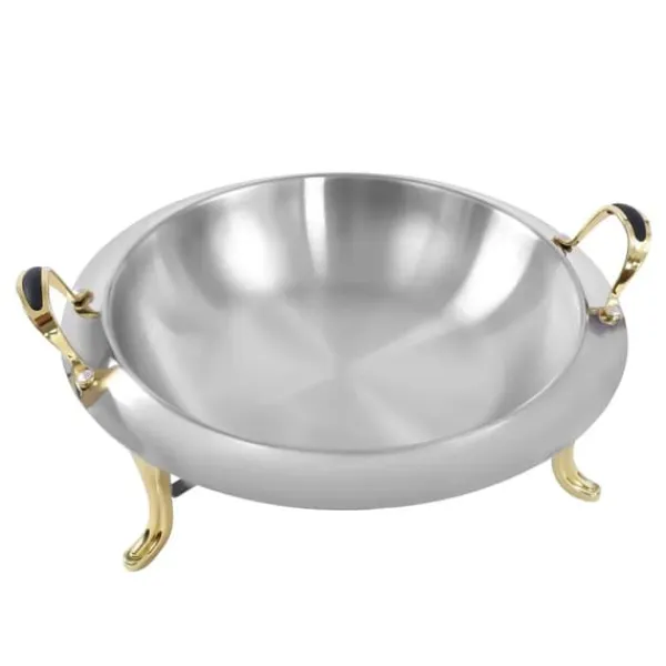 Buffetvarmer - Rund chafing dish - 3 L - Rustfrit stål med glaslåg - Bærehåndtag - Justerbar flamme - Ø 28 cm indsats, Ø 38 cm, H 23 cm - Lysegrå Discount