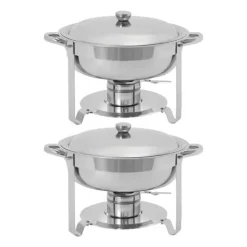 Buffetvarmer - Rund chafing dish - 4 stk 4,5 L/stk - Rustfrit stål - 41×25 cm - Let at rengøre - Sølv Sale