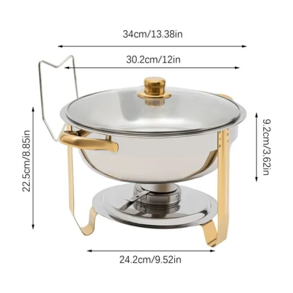 Buffetvarmer, chafing dish, rund 5 L, rustfrit stål, orange, med låg, 1 niveau, til buffet/catering