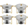 Madopvarmere>Buffetvarmer Chafing Dish Sæt - Rund Chafer 4,5 L - Sæt med 4 - Rustfrit Stål - Ø41×25 cm - Med Brænderholdere - Guld